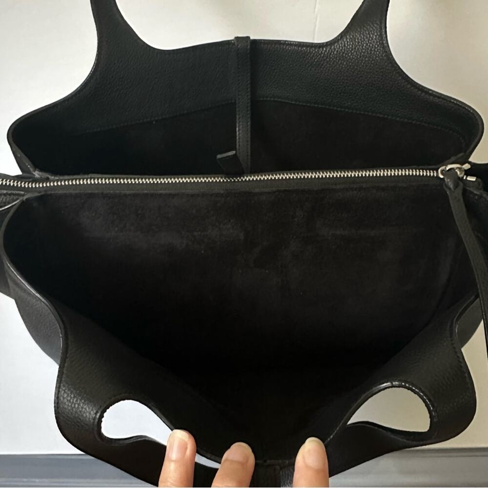Celine Phoebe Philo Med Tri-Fold Black Shoulder Bag Grained Leather Authentic - Picture 9 of 16